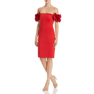 Aqua Stretch Off the Shoulder Rose Scuba Dress